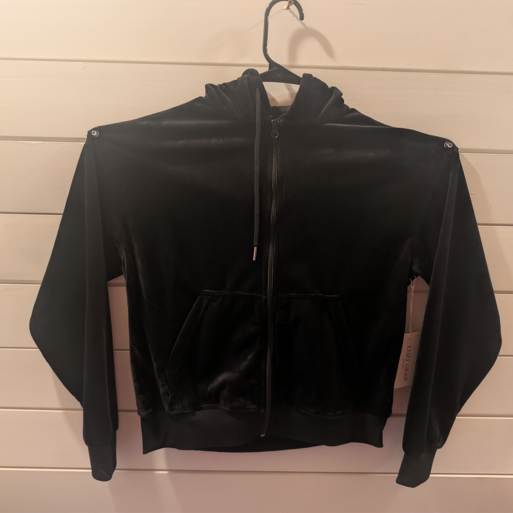 Black Velour Zip-Up Hoodie